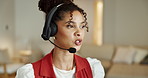 Telemarketing, agent and woman with headset in office, lead generation or communication with contact. Call center, consultant and happy person with mic, talking and explaining sales offer with tech