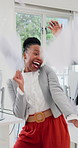 Celebration, business woman and dance in office with paperwork in air for achievement, success or victory. Teamwork, collaboration and people with winning, throw documents or excited for good news