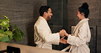 Dance, holding hands and mirror with couple in bathroom of home for bonding or morning routine. Reflection, rhythm ad spin with happy people in apartment together for hygiene, support or wellness
