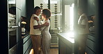 Happy, couple and dance in home for love, bonding or relationship connection with affection. African man, woman and moving to music at kitchen, romantic anniversary and commitment with partner
