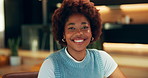 Freelancer, portrait and black woman in home office with smile for talent agent, about us and opportunity. Creative, marketing and African person with remote work for pride, confidence or ad campaign