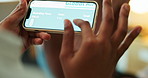 Hands, person and boarding with phone screen for travel, flight booking and ticket for global air. Scroll, mobile and review for airport checkin, passenger information and departure time with airline
