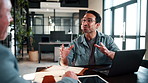 Businessman, office or financial advisor with client on laptop for help or accounting advice. Man, accountant or consultant talking with budget for finance planning, funding or asset management