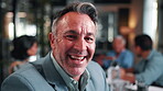 Pride, face or man in firm with laugh, wealth advisor or about us as asset manager. Happy, meeting or mature finance consultant with joke reaction, budget specialist or confidence in risk management.
