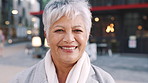 Smile, professional and face of business woman in city for pride, insurance broker and confidence. Opportunity, happy and claims advisor with mature person outdoor for career growth and about us