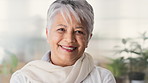 Happy, business and woman in office with face, career pride and about us for news reporting. Portrait, mature person and creative editor in workplace with ambition, positive attitude and publication