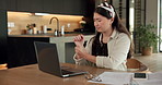 Woman, wrist pain and remote work from home with laptop, injury and stress with fatigue for proposal. Person, virtual assistant and arthritis with computer, carpal tunnel and joint ache at house
