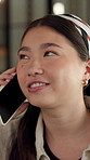 Smile, phone call and woman in home with online report, schedule negotiation or communication. Digital tech, remote work and consultant with conversation for website, discussion or freelance project