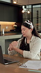 Typing, wrist pain or Asian woman with laptop for remote work, joint tension or massage ache for relief. Home, creative project or freelancer with sprain for discomfort, carpal tunnel syndrome or pc