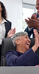 Businesswoman, team and high five in office with laptop, clap and notification of stock trading profit. Happy people, applause and celebration with computer for investor success, revenue and income.