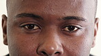 Health, vision and face of man with eyecare for optical assessment, eyesight test and checkup. Optometry, healthcare and black person with glaucoma exam, ocular wellness or prescription for cataracts