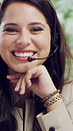 Woman, face and agent consulting in call center for customer service, virtual assistance and CRM. Advice, happy consultant and headset at helpdesk for inbound query help, client support or contact us