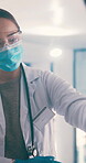 Medical, checkup or people in clinic with face mask, advice or virus symptoms in examination. Healthcare, patient or doctor with flare, infection control or illness screening in hospital consultation