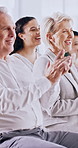 Audience, applause or happy business people with support, success or financial achievement at seminar. Workshop, smile or team clapping for goal, target or celebration in office for investment growth