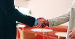 Hands, business and handshake with people in office for welcome, introduction or praise for bonus. Employees, meeting and onboarding for partnership with respect, congratulations and promotion deal