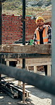 Construction site, man and thinking with floor plan for renovation, building project and vision. Engineering, design or person drawing with blueprint for architecture, infrastructure and development
