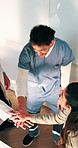 Healthcare, team and businesswoman with stack in clinic for claim success, appeal win and applause. Huddle, medical biller and health staff with hands together for audit pass, celebration and above