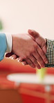 Business people, handshake and partnership at office with introduction or agreement, deal and conversation. Explain, chat and gesturing with team shaking hands, collaboration or welcome at workplace