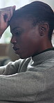 Doubt, depression and black woman in home with bad news, breakup or anxiety attack in bedroom. Mental health, upset and African female person with disappointment, frustration or overwhelmed in house.