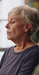 Breathing, meditation and relax with old woman in home for holistic healing, self care and fitness. Spiritual wellness, yoga and balance with senior person in living room of house for mindfulness