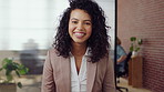 Laugh, professional and face of businesswoman in office with confidence for finance career. Happy, job opportunity and portrait of financial manager with pride for company about us in workplace.