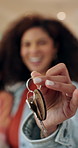 Keys, new home and hands of mother with child for real estate, bonding or property investment. Happy, mortgage and mom with kid for milestone with house purchase together for connection on weekend.