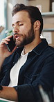 Phone call, talking and man in office for supply chain, shipping and distribution for client. Business, ecommerce and person on cellphone for discussion, order and contact for delivery and inventory