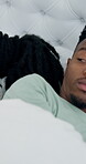 Upset, woman and couple in bed with conflict, argument and tension from disagreement. Angry, black people or ignoring partner in home for silent treatment, emotional distance and sleepless with drama