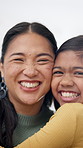 Smile, face and mom with child for hug, bonding and loving relationship on weekend together. Family, happy and portrait of girl with mother for connection, support and embrace for affection in home