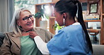 Nurse, stethoscope and senior woman in nursing home for assisted living, healthcare and healing. Happy, breathing and old patient with caregiver, wellness or retirement to check heart, chest or lungs