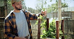 Maintenance, cannabis or man in nursery with cut, quality control or evaluation in cbd production. Horticulture, review  or farmer with trim, growth check or harvest inspection in marijuana business.