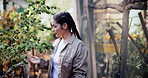 Woman, farm and inspection in greenhouse for marijuana, production or hemp for sustainability. Agriculture, small business and cultivator with cannabis for growth, harvest or startup for eco biofuel