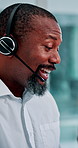 Call center, happy and business man in office for finance advice, investment client and contact. Corporate, financial advisor and person with headset for customer support, online consulting and help