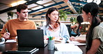 Laptop, study and research with people in college for teaching, tutor session and education project. Assignment, university and knowledge with students on campus for class schedule and exam portal