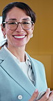 Pride, face or woman in firm with tablet, wealth advisor or ambition as investment specialist. Confidence, specs or mature finance consultant with tech, banking expert or about us in risk management.