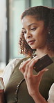 Credit card, happy or woman in home with laptop, online payment or sales promo in eft transaction. Smile, digital or person on sofa with tech, remote service and discount on cashless purchase.