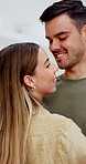 Love, dancing or couple in home with fun, romantic moment or bonding together on weekend break. Smile, groove or people in house with embrace, rhythm or playful connection in happy relationship.