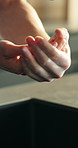 Washing hands, person and kitchen tap for foam, wellness and health with clean skin in home. Hygiene, h2o and cleaning bacteria or germs with disinfection, splash and rinse with soap and liquid