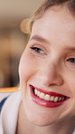 Happy, woman and waitress by restaurant door for customer service, thinking and positive attitude. Bokeh, person smile and vision in coffee shop with entrance, hospitality career and small business.