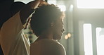 Dance, holding hands and love with black couple in kitchen of home together for bonding or romance. Love, moment and spin with happy people in apartment for connection or relationship security
