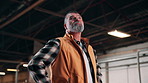 Man, carpenter and thinking in workshop for production, construction and maintenance. Mature, handyman and ideas for project, renovations and development or career in factory for small business