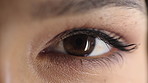 Blink, eye and sight with woman closeup for optometry appointment or vision correction. Exam, eyecare and test with person at ophthalmology checkup for visual development, enhancement or improvement
