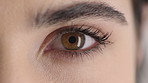Woman, wellness and eye closeup with face for optometry test, optical health and ocular vision. Eyesight examination, contact lenses and eyecare, medical assessment and portrait with laser treatment
