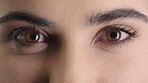 Face, eyes and woman with vision for optometry, perception and awareness for eyesight. Portrait, female person and retina with peripheral focus, iris examination and optical care for visual health