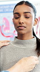 Doctor, woman and heartbeat with stethoscope in clinic for chest exam, lung capacity and checkup. Cardiology expert, people and medical tool for breathing, consultation and health assessment on bed