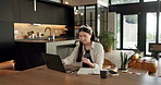 Credit card, laptop and woman in house with online shopping, ecommerce or website for payment. Computer, debit and Asian female person with internet banking for finance transaction in apartment.