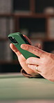 Hands, man and typing in home with phone, social media and browsing website for ebook. Scroll, male person and reading at house with mobile app, streaming movies and download games for weekend break 