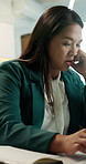 Office, stress and business woman with bad news, account fraud or reading email with budget error. Accountant, frustrated person and worry for financial loss, bankruptcy crisis or company debt