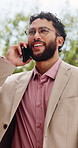 Businessman, talk and planning in city with phone call, real estate agent and explain property listing. Realtor, person and conversation outdoor with tech for contact, urban development and feedback.