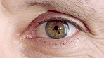 Blink, vision and sight with closeup of eye for retina health, optometry and lens prescription test. Ophthalmology, iris and perception with eyeball of person for cornea, focus and ocular screening